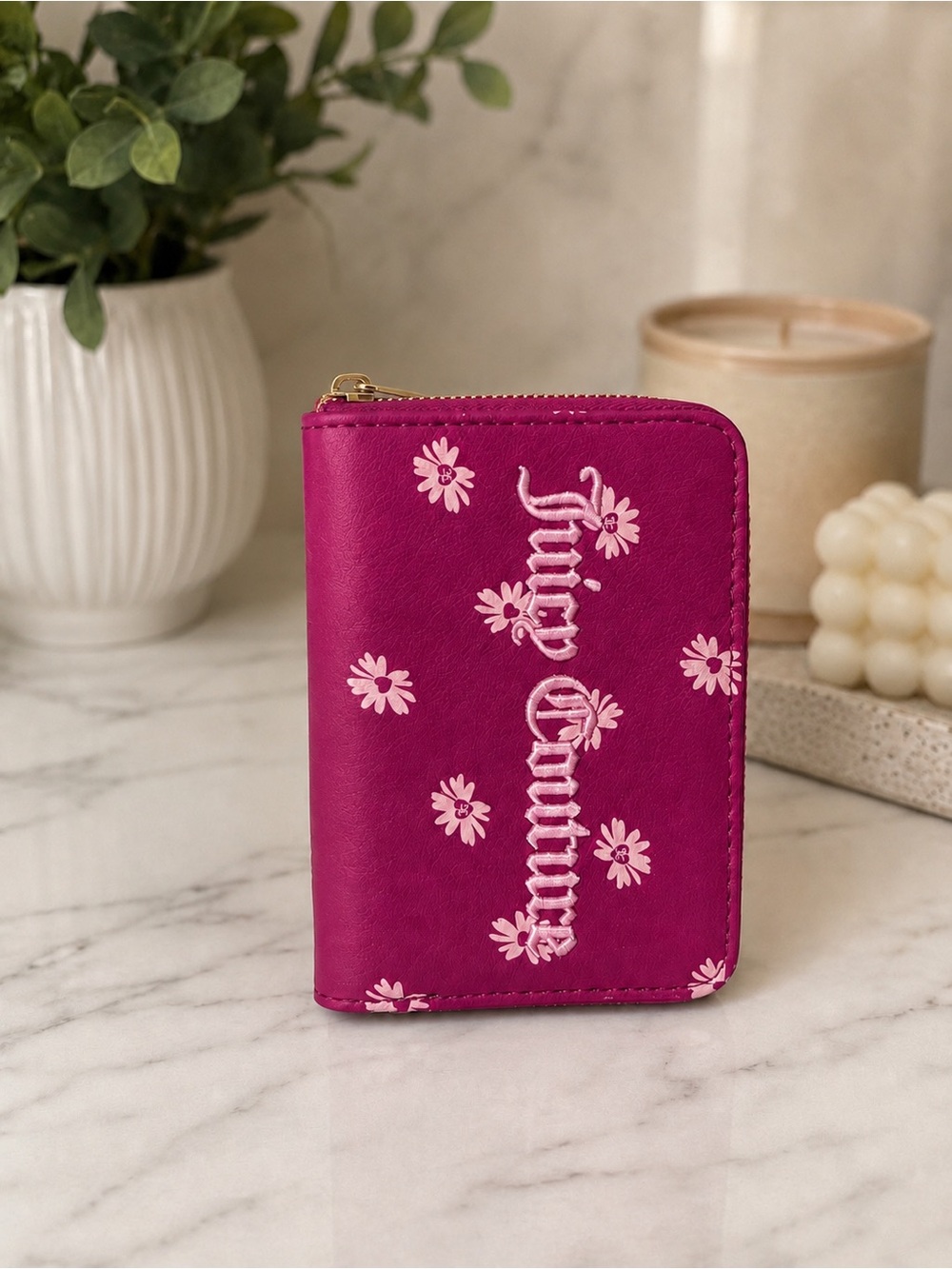Juicy Pink Zipper Floral Wallet